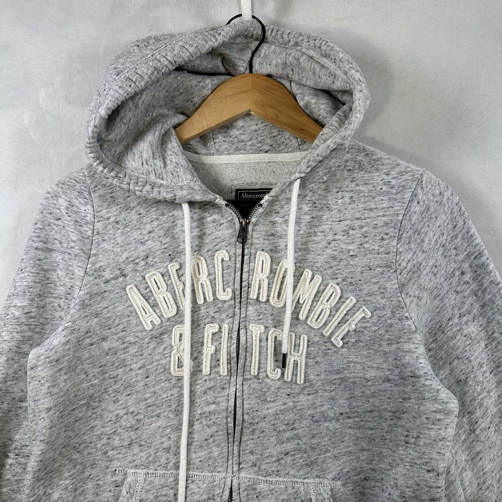Y2K Abercrombie & Fitch Women Hoodie M Gray Full Zip Fleece Hooded Jacket Skate